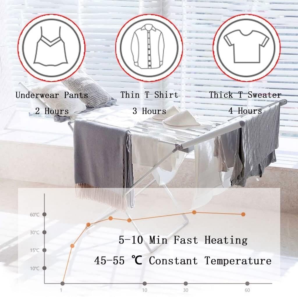 Heated Clothes Dryer Airer, Home Horse Rack Fast Laundry Drying Folding, Clothes Towel Warmer Drying Rack, X-Legs Stable Winged Drying Rack