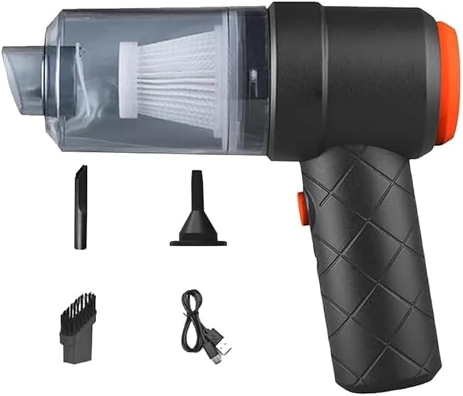 Generic 3 in1 Portable Car Vacuum Cleaner with Blower | USB Rechargeable Wireless Handheld Car Vacuum Cleaner Traveling, Camping Reusable,Portable,Rechargeable (Vacuum with Blower)(Multy), Black
