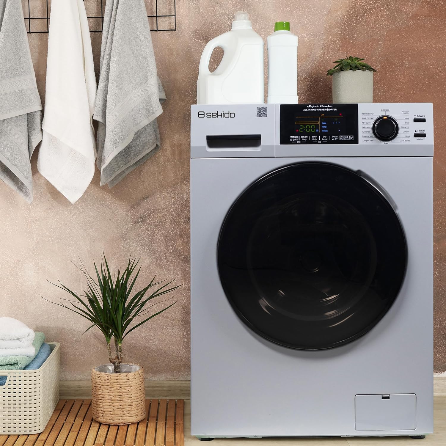 Sekido All-in-One Washer Dryer VENTLESS/VENTED PET cycle 1.62cf/15lbs 110V (Black)