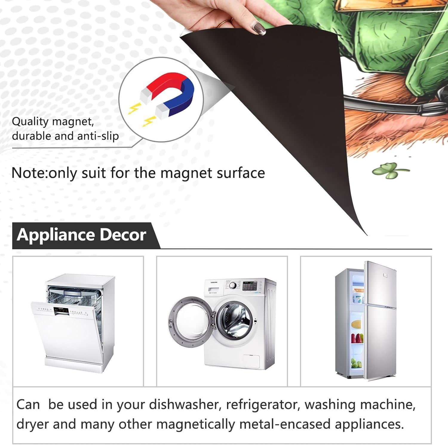 Dishwasher Magnet Cover Large Magnetic Stickers Green Hat Cat Front Dishwasher Cover Reusable Decal for Home Kitchen Anti-Scratch Refrigerator Decorative Lid Washing Machine Laundry 23