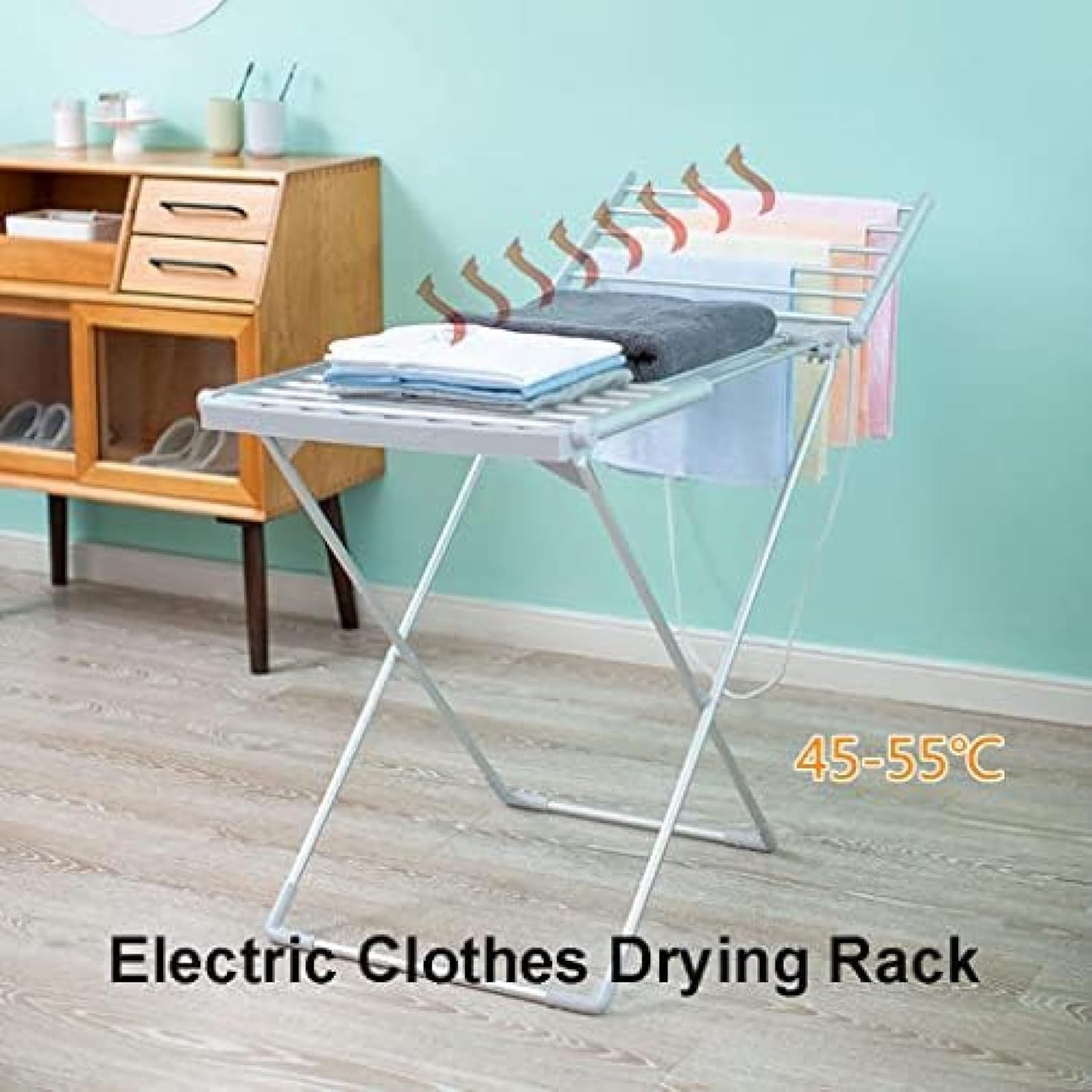 Winged Clothes Dryer Airer, Electric Heated Clothes Drying Rack, Foldable Laundry Airer with 18 Heated Bars, Lightweight and Stable, for Apartments, Home, Dorm
