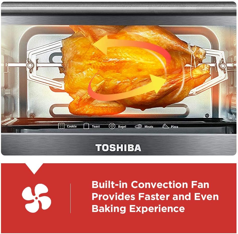 Toshiba AC25CEW-BS Digital Toaster Oven & EM131A5C-BS Microwave Oven with Smart Sensor, Easy Clean Interior, ECO Mode and Sound On/Off, 1.2 Cu.ft, Black Stainless Steel