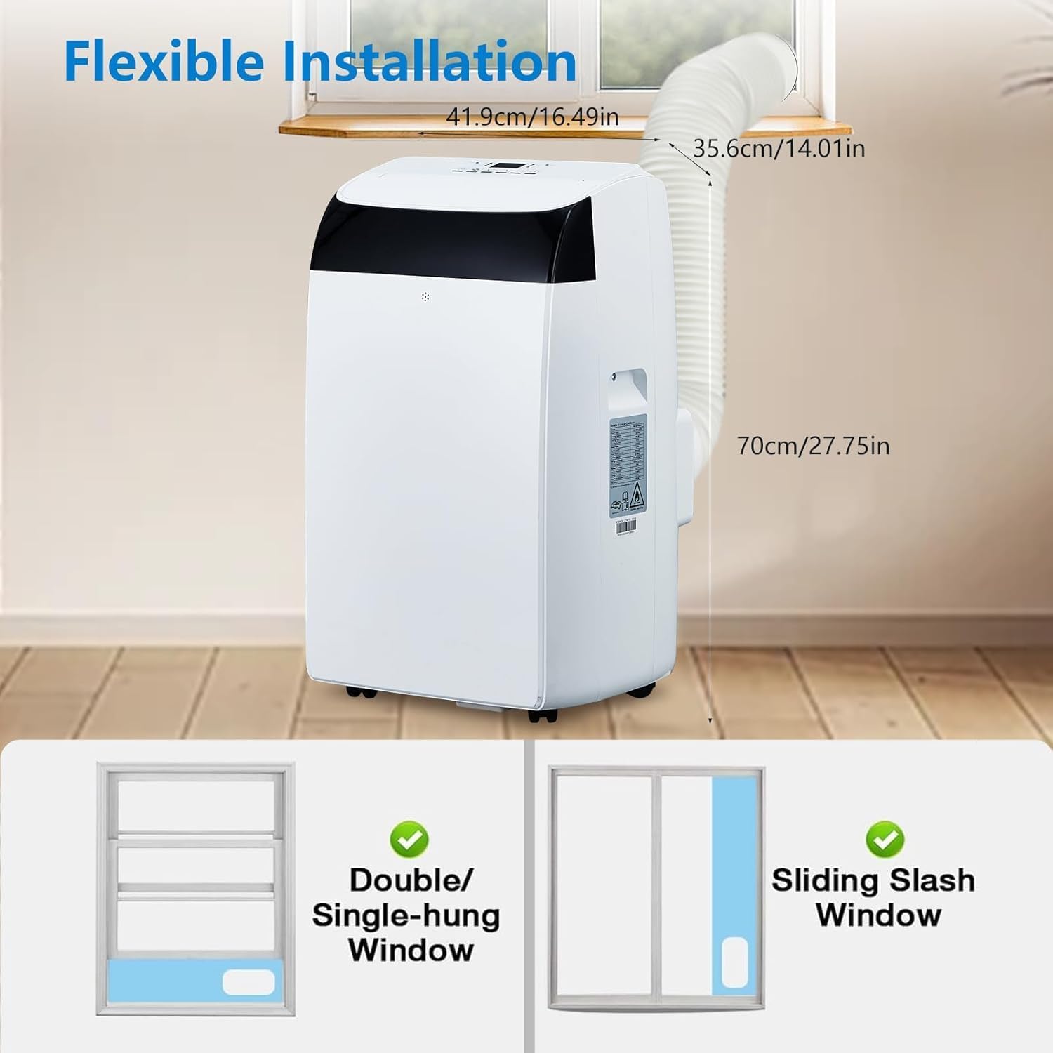 14,000 BTU Portable Air Conditioner with Cooling, Fan & Dehumidifier, Remote Control, Smart and Sleep Mode, 3-Speed Settings, Auto Swing, Ideal for Large Rooms, Offices,Black Lid Design