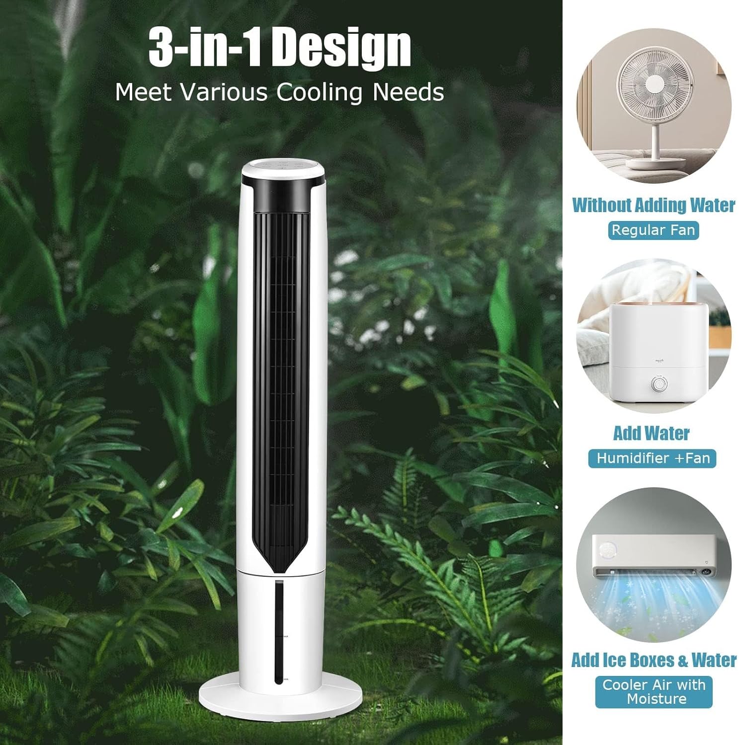 KOTEK 3 in 1 Evaporative Air Cooler, 41” Portable Cooling Tower Fan w/ 70°Oscillation, 4 Ice Packs & Water Tank, 3 Speeds & Cooling Modes, LED Display, 9H Timer, Remote Control for Bedroom Home Office