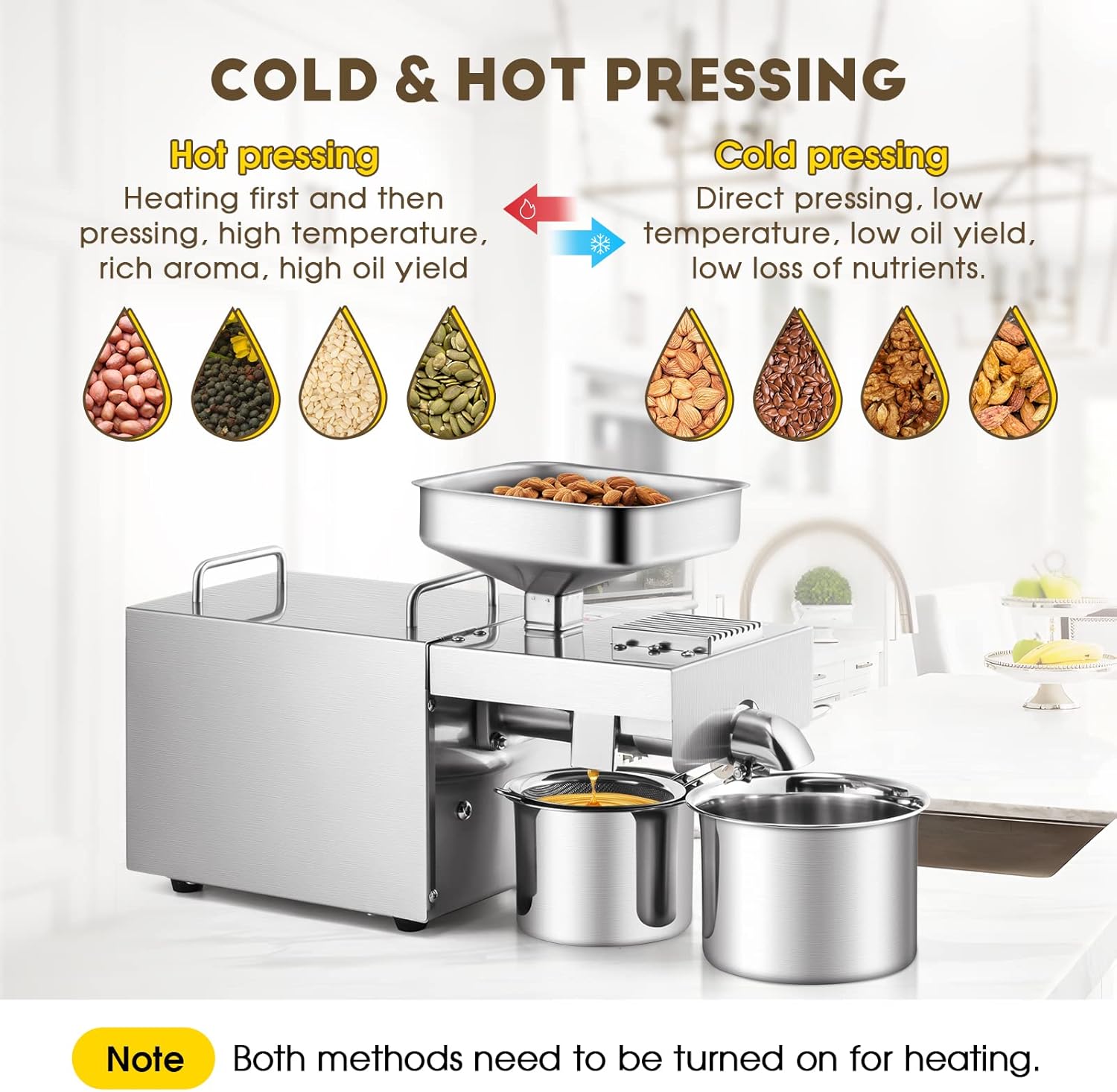 CGOLDENWALL 1500W Commercial Oil Press Machine Oil Extractor Expeller with Intelligent Temperature Controller/Industrial Motor/All Stainless Steel/CE (220V, EU/UK Plug)