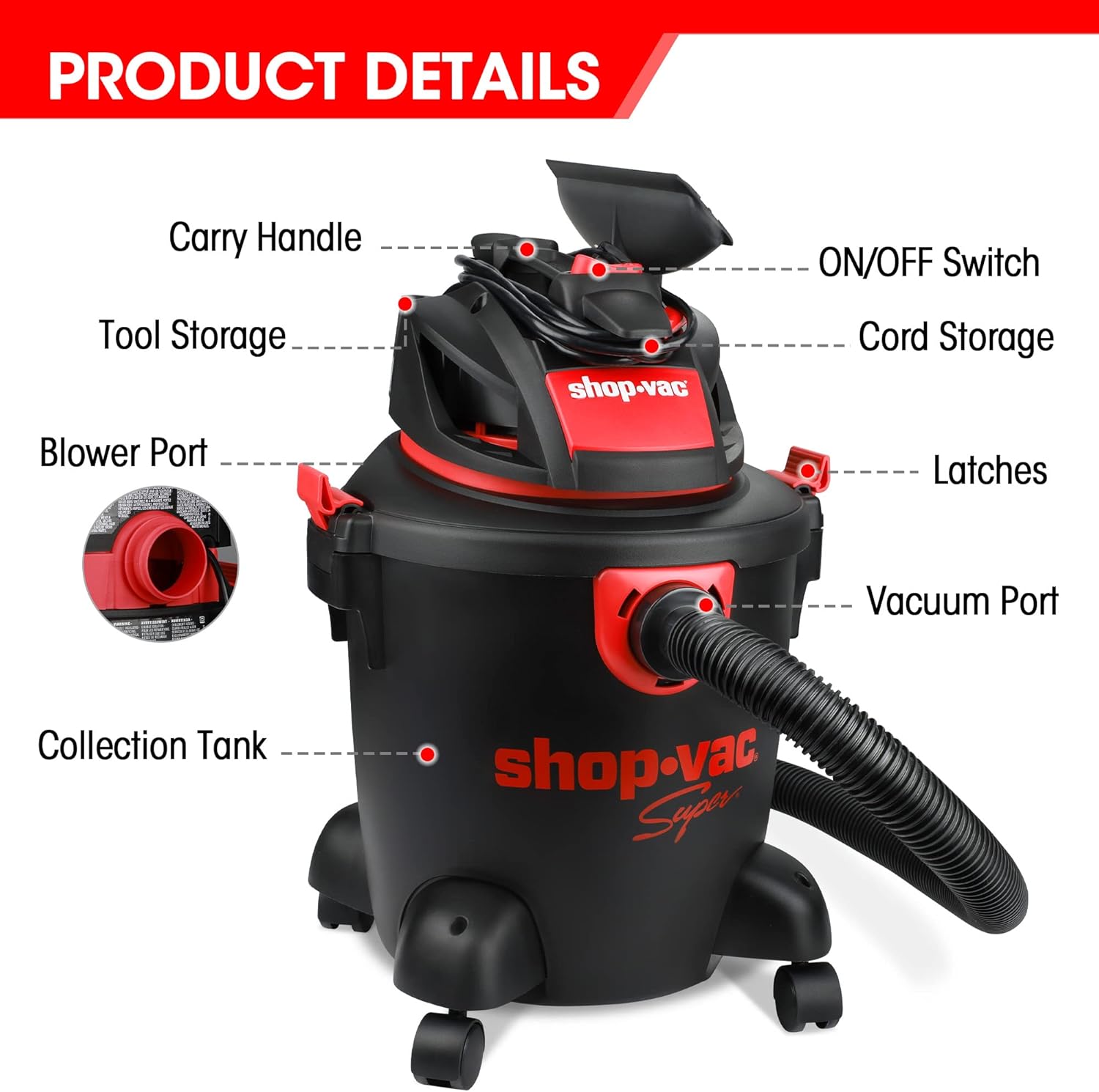 Shop-Vac 5 Gallon 3.5 Peak HP Wet/Dry Vacuum, Portable Heavy-Duty Shop Vacuum 3 in 1 Function with Attachments for House, Garage & Workshop, 71-5760588