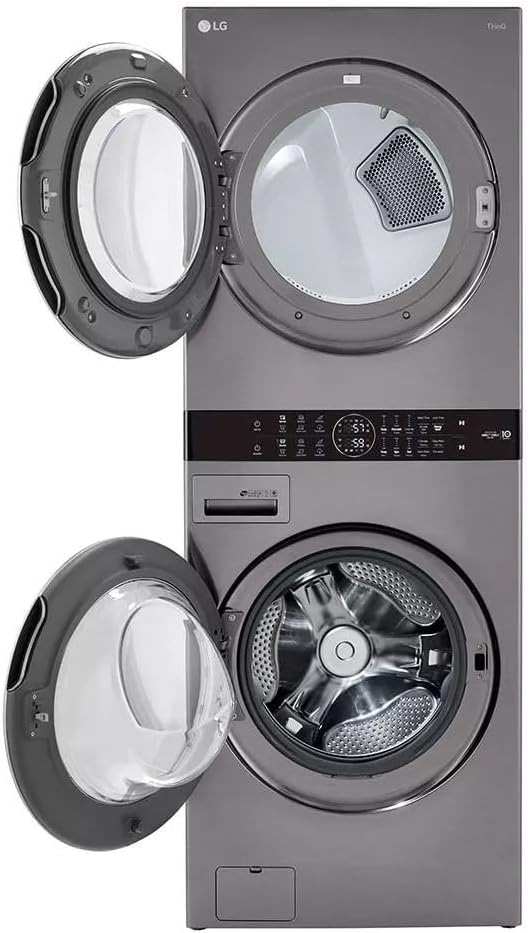 LG WashTower Stacked Smart Laundry Center 4.5 Cu.Ft. Front Load Washer & 7.4 Cu.Ft. Gas Dryer in Graphite Steel WKG101HVA
