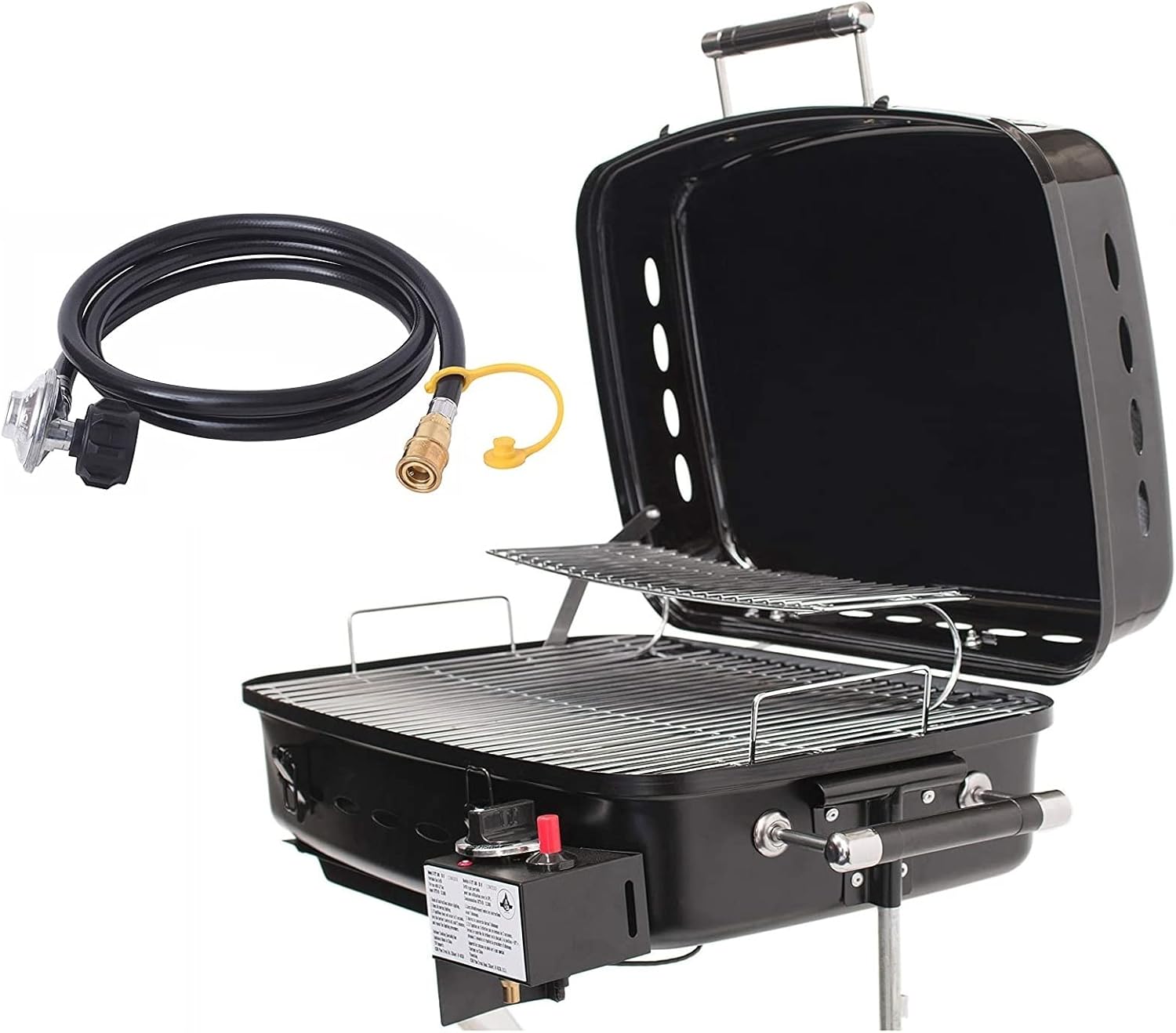 Flame King RV Or Trailer Mounted BBQ - Motorhome Gas Grill - 214 Sq Inch Cooking Surface - Adjustable Flame Controller & 96 Inch Gas Regulator Hose w/Quick Connect
