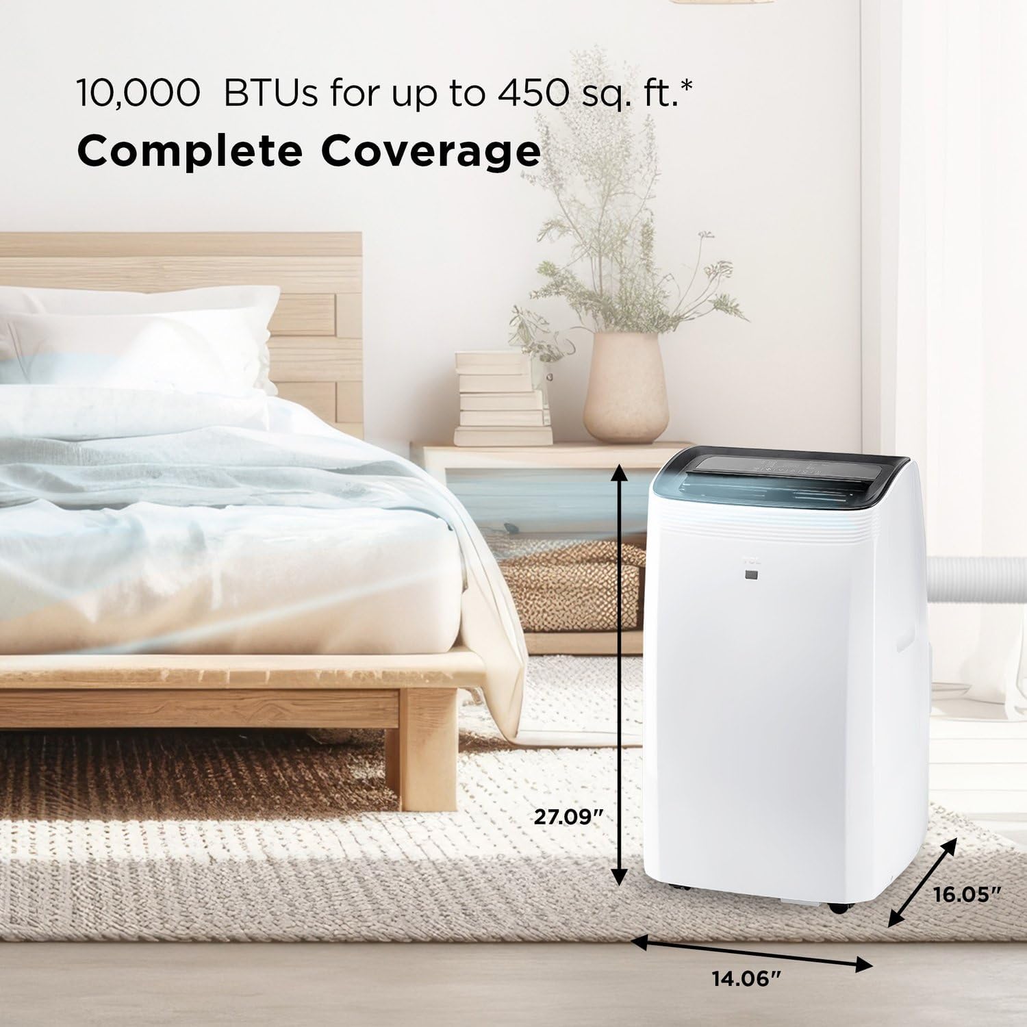 TCL H10P36W 10,000 SACC BTU Smart Portable Air Conditioner, Fan & Dehumidifier, 450 Sq. Ft, Remote Control, Compatible with Alexa/Google Assistant, Install Kit Included, White