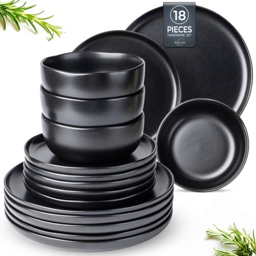 AmorArc Ceramic Dinnerware Sets, Wavy Rim Stoneware Plates and Bowls Sets, Highly Chip and Crack Resistant | Dishwasher & Microwave & Oven Safe Dishes set, Service for 6 (18pc)