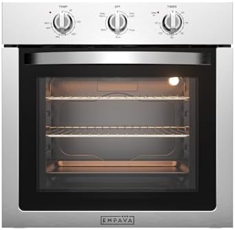 Empava 24 inch Electric Single Wall Oven, 2.5 Cu.ft.. Stainless Steel Built in Wall Oven with Basic Broil Bake Functions, Mechanical Knobs Control, 24WOE40L
