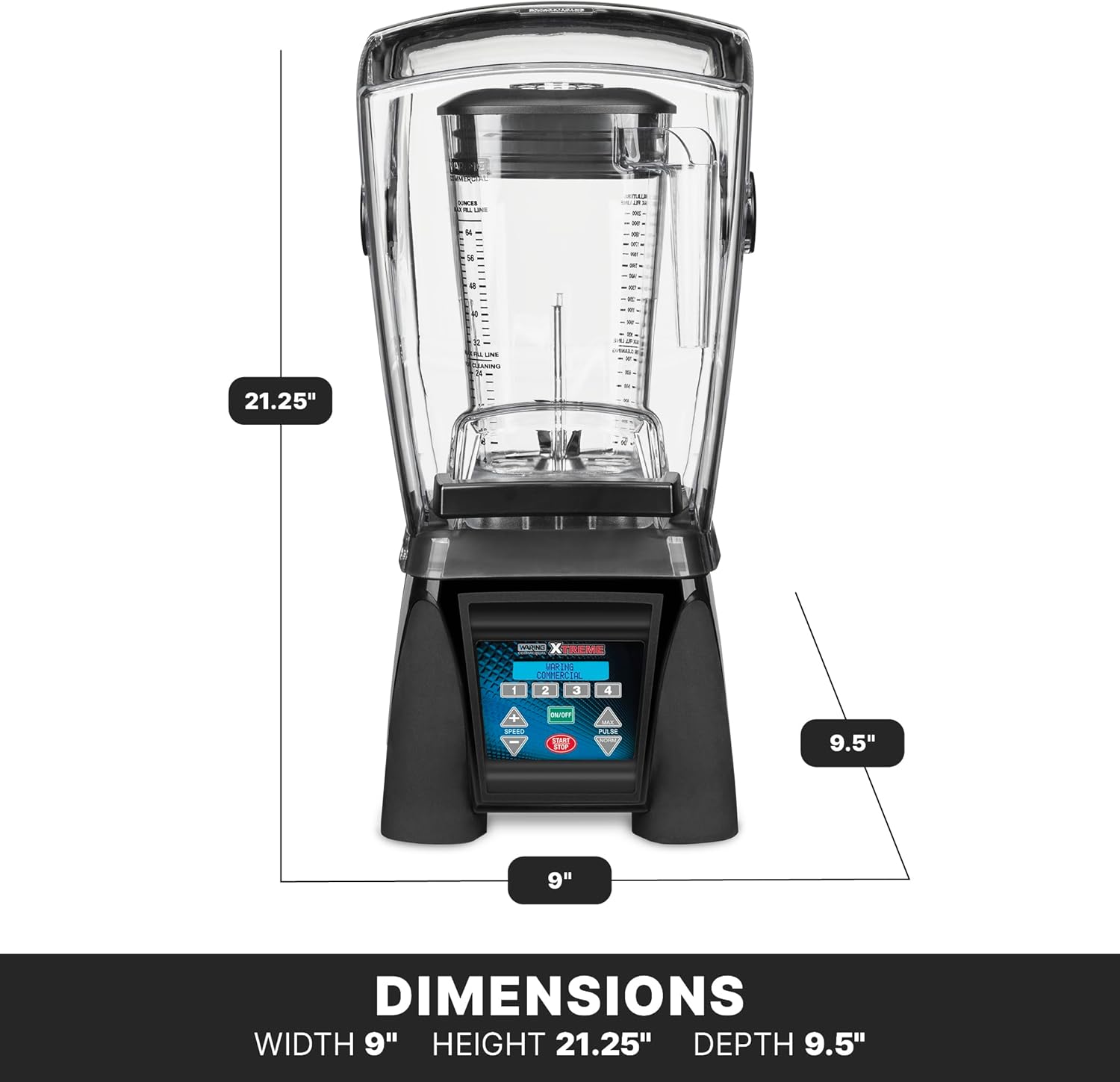 Waring Commercial MX1500XTX 3.5 HP Blender with 4 recipe programable LCD Display, Noise Reducing Sound Enclosure and 64 oz BPA Free Copolyster Container, 120V, 5-15 Phase Plug