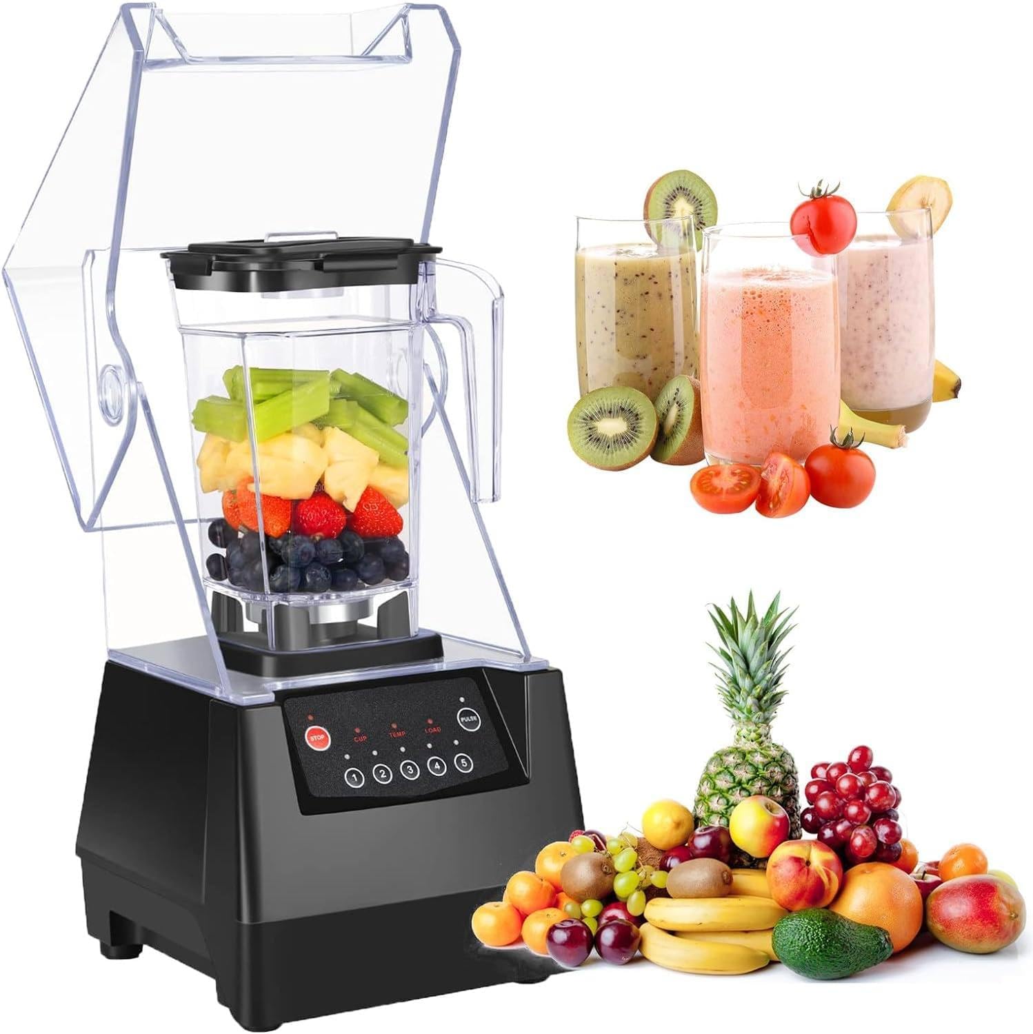 2200W Commercial Multifunctional Blender,17000RPM Blender,Smoothie Maker,2L High Speed Blender,for Crushing Ice/Juice/Smoothie/Milkshake/Soy Milk,4000ml