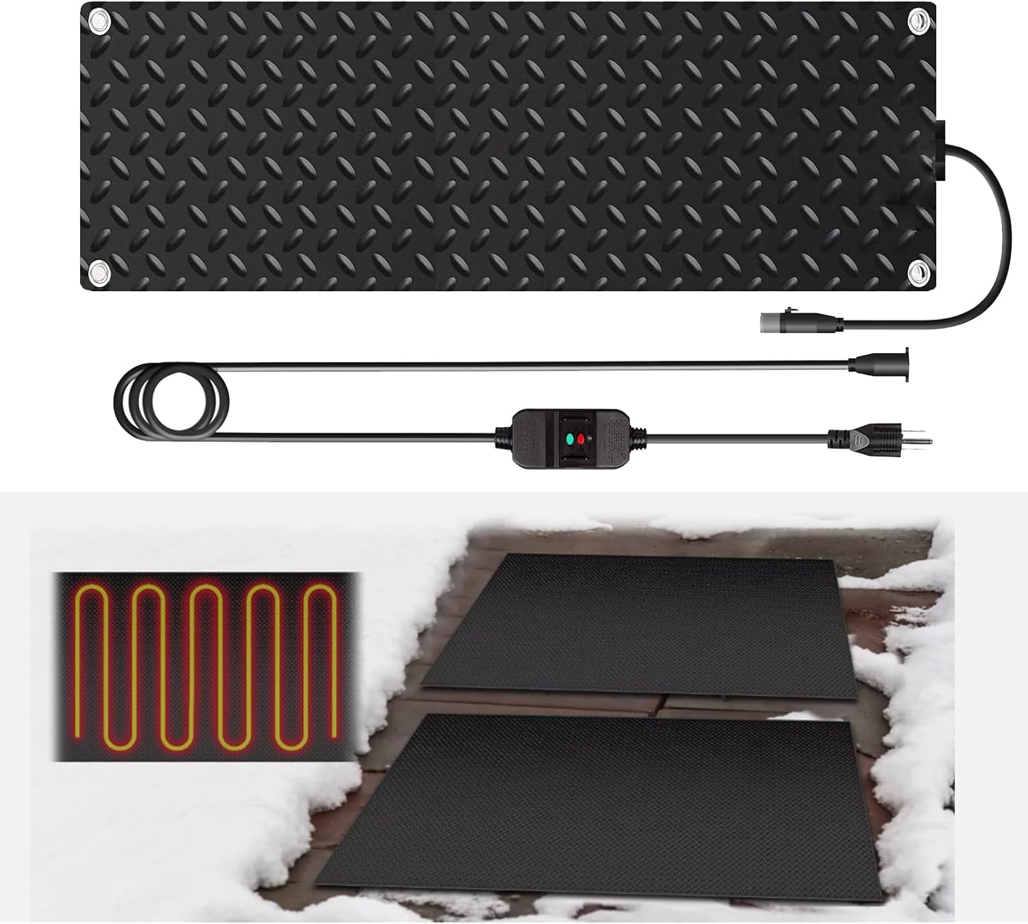 Heated Snow Melting Mats for walkways Stairs- Outdoor Heated Mats- Non-Slip Electric Heated Foot Mats for Winter Snow Removal- Heated Snow Melting Mat for Stairs garages Driveway (10in x 30in)