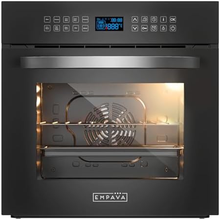 Empava Built-In Electric Single Wall Oven 24 inch with Convection and Rotisserie 10 Cooking Modes, Screen Touch Control, Black