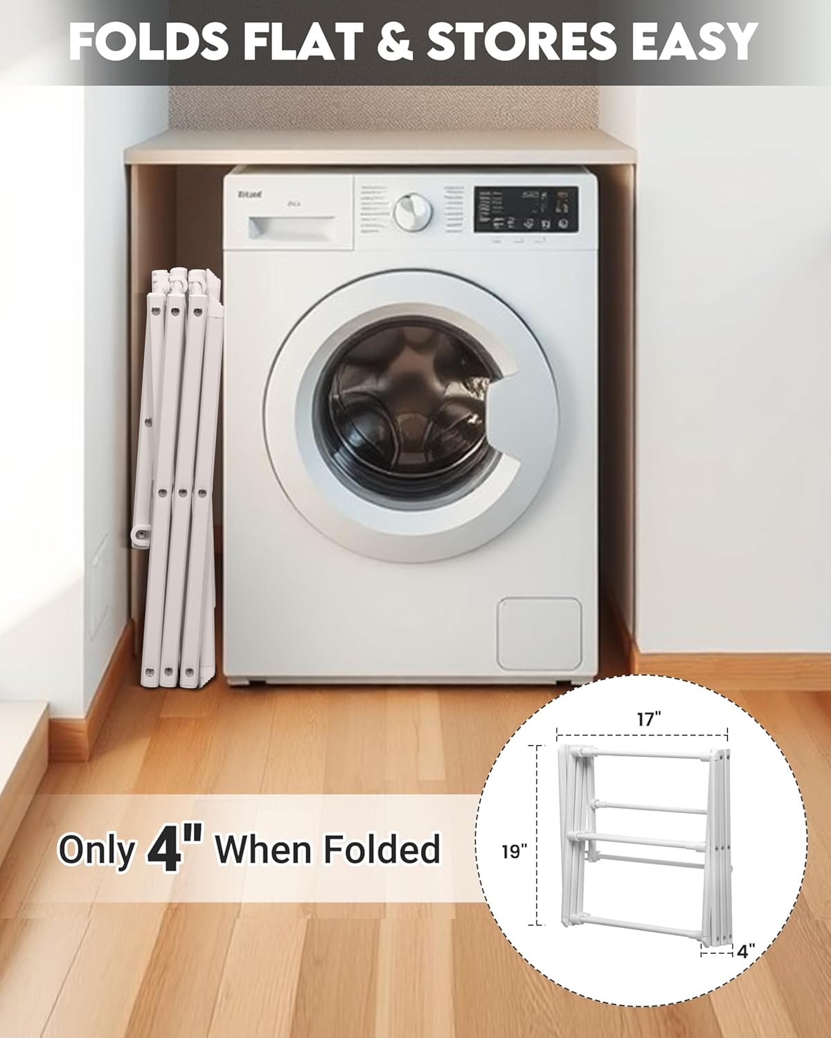 3-Tier Metal Folding Clothes Drying Rack, Laundry Drying Rack Clothing | Collapsible Dryer Racks for Laundry | Indoor & Outdoor, White