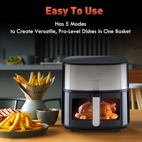 Air Fryer 8 in 1, XL 8.5 QT Large Airfryer with View Windows,MAX 400℉ for Crispy, 85% Less Oil, Fast Roast, Preheat, Shake, Bake, Non-Stick Basket for Easy Clean, With Professional Recipes