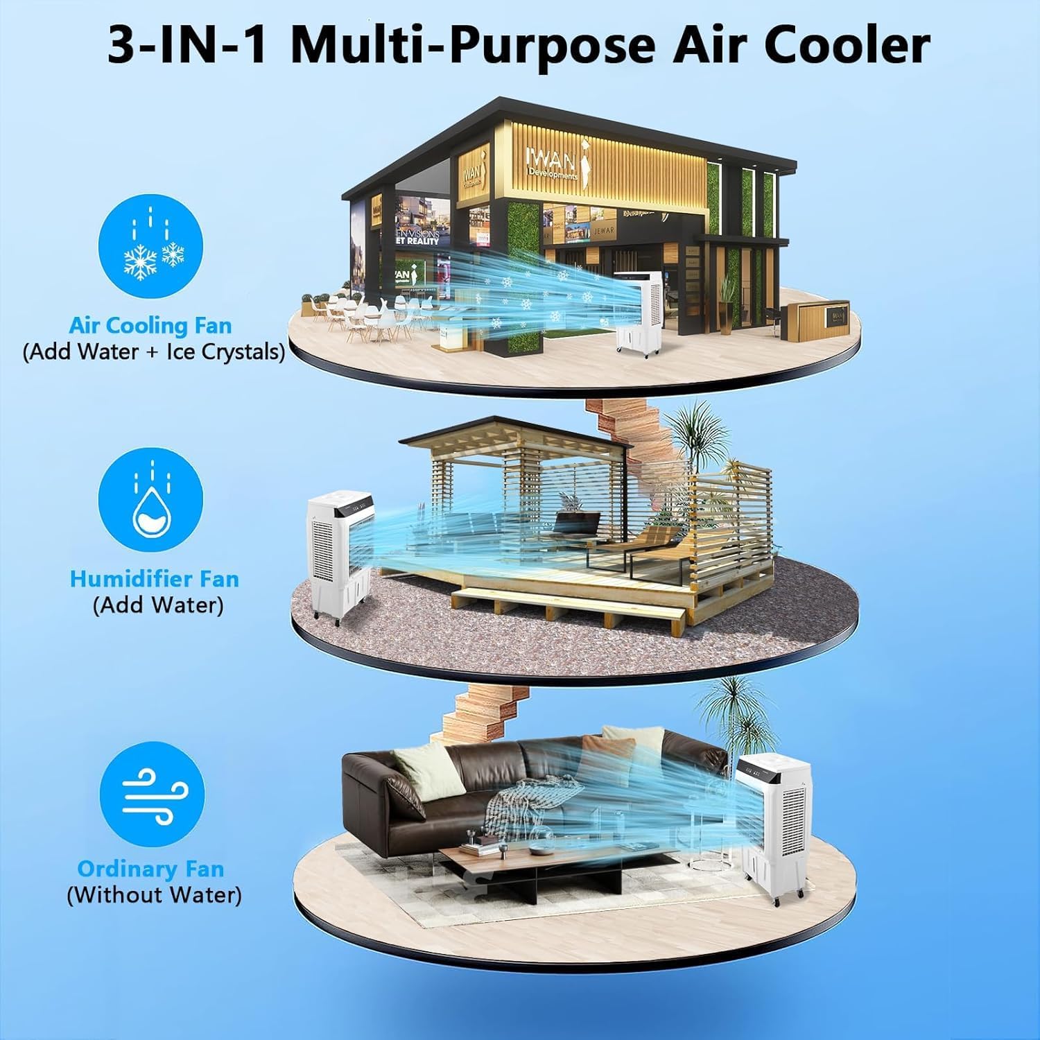 Evaporative Air Cooler & Swamp Cooler, 1800CFM Portable Air Conditioner with 8.4 Gallon Water Tank, 12H Timer, 3 Speeds & 120° Oscillation - Ice Packs, Continuous Fill for Indoor/Outdoor Home, Office,