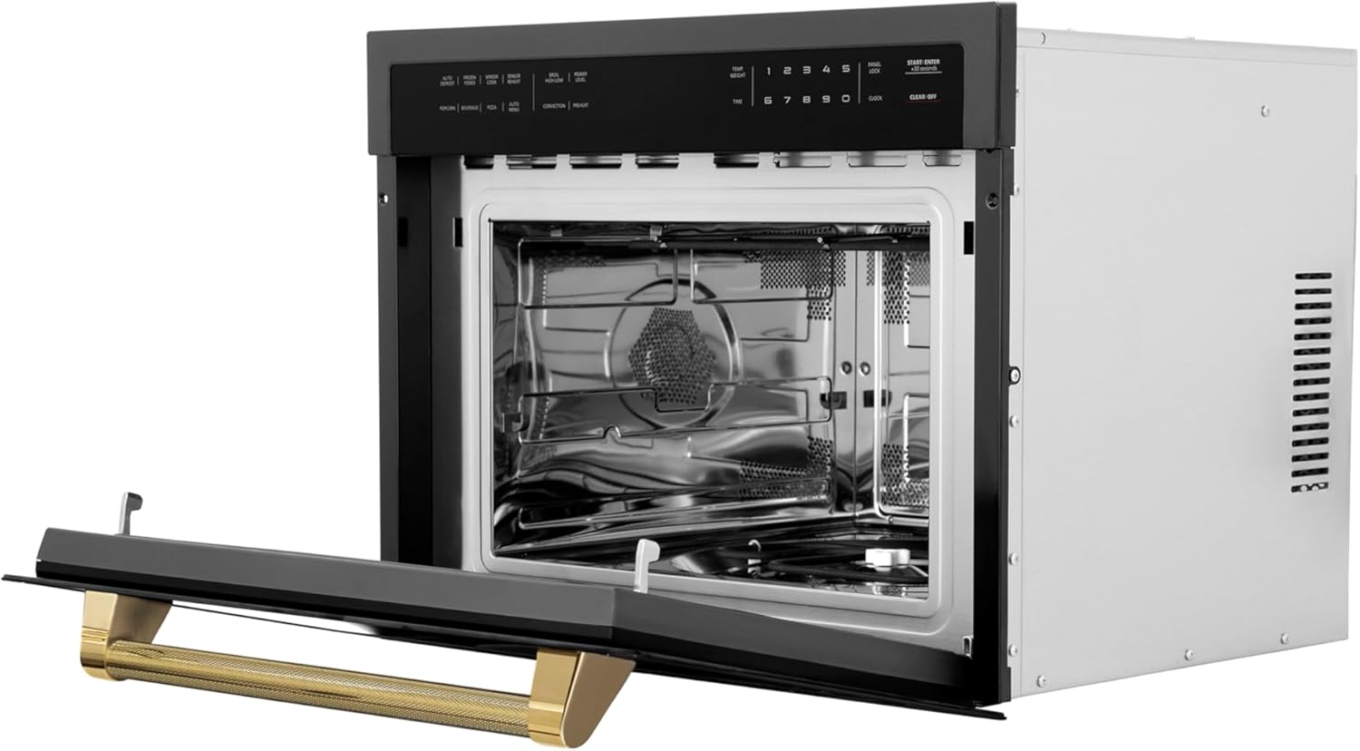 ZLINE Autograph Edition 24 in. 1.6 cu ft. Built-in Convection Microwave Oven in Black Stainless Steel and Polished Gold Helix Handle (MWOZ-24-BS-KG)