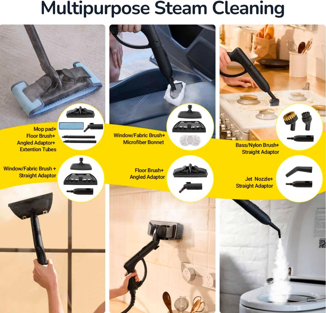 Steam Cleaner with 28-in-1 powerful, deep cleaning for home, floor, car, tiles, grout, oven,grove,range, wall and window in kitchen, living room,bathroom, high temperature steam cleaning