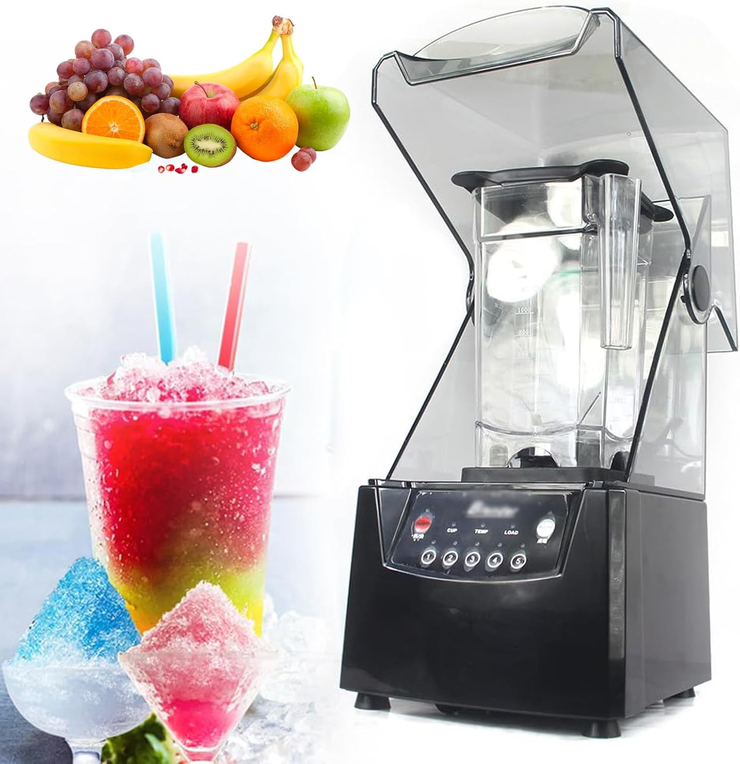 Commercial Blender Smoothie Maker, 2L Electric Stand Mixer 17000rpm Blade Ice Crusher with Sound Enclosure, 5 Presets, Silent Broken Wall Cooking Machine,for Smoothie, Fruits