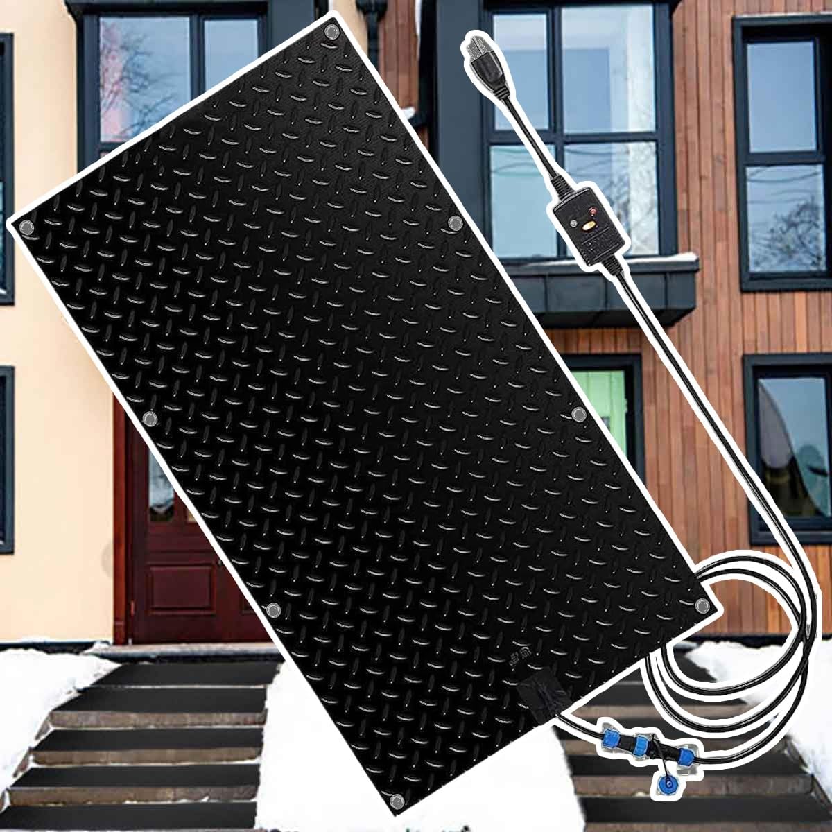 Heated Snow and Ice Melting Mats for Entrances, 1/2/3/4/5 pcs Snowmelt Heated Walkway Mats, Anti-Slip Snow Melting Mats Outdoor, Snow-Melting Stair Mat Comes with Power Cord(1 Pcs,10x48in/(25.