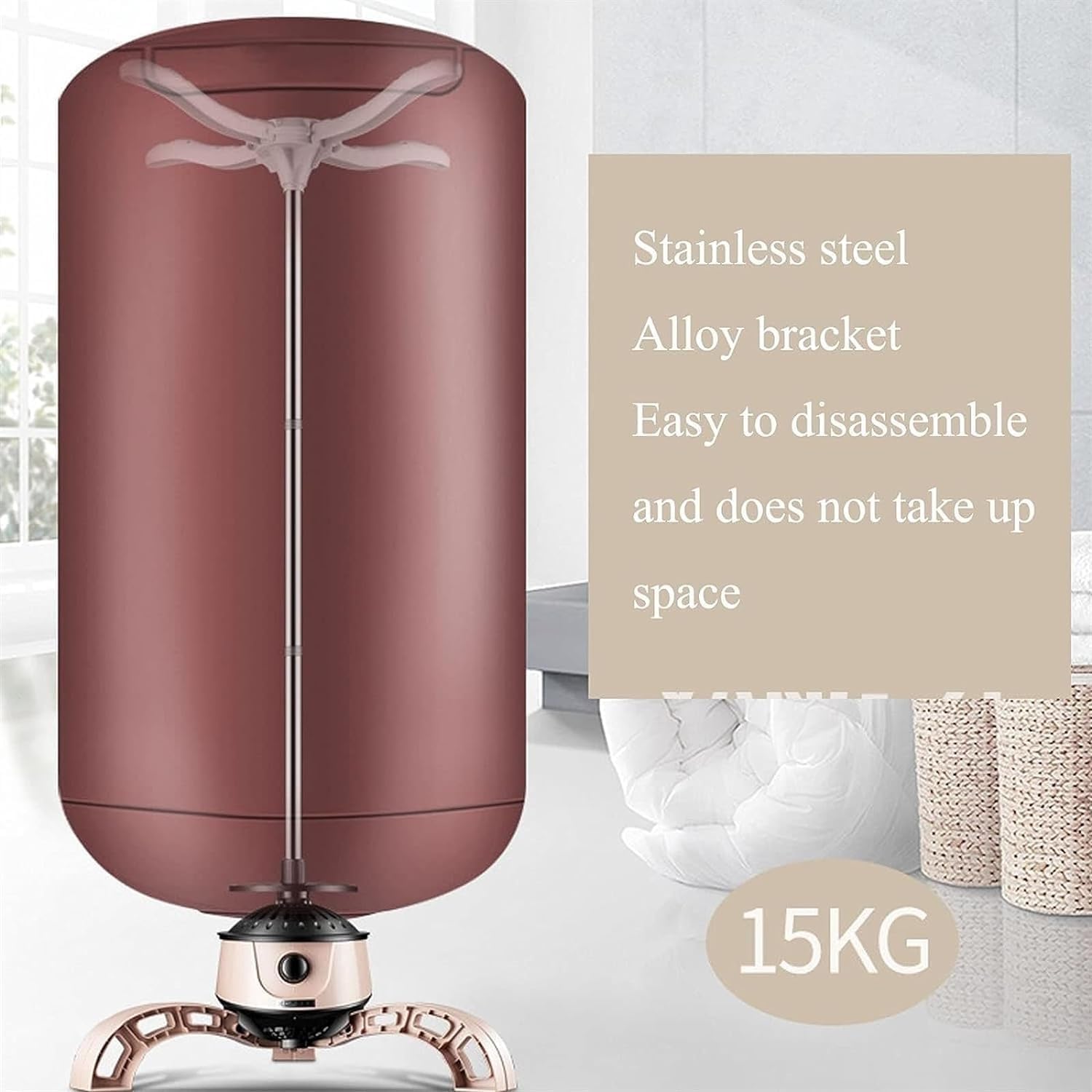 Vertical Clothes Dryer, 900w Folding Mini Thermostatic Clothes Drying Rack, One-button Rotation To Adjust Temperature, 0-180° Temperature Range, Load-bearing 15kg