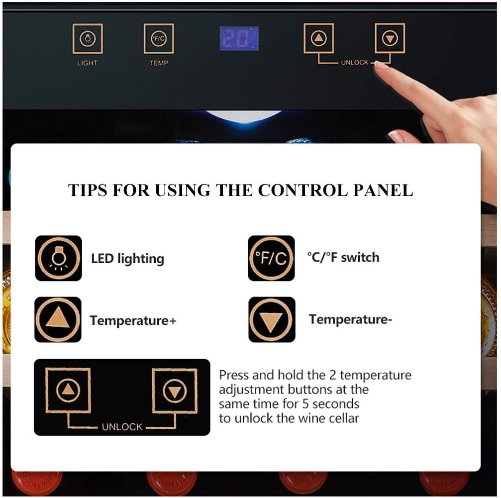 19 Bottle Compressor Wine Cooler Refrigerator w/Lock, Large Freestanding Wine Cellar, Countertop Beverage Fridge, Adjustable Beech Wood Shelves, Black