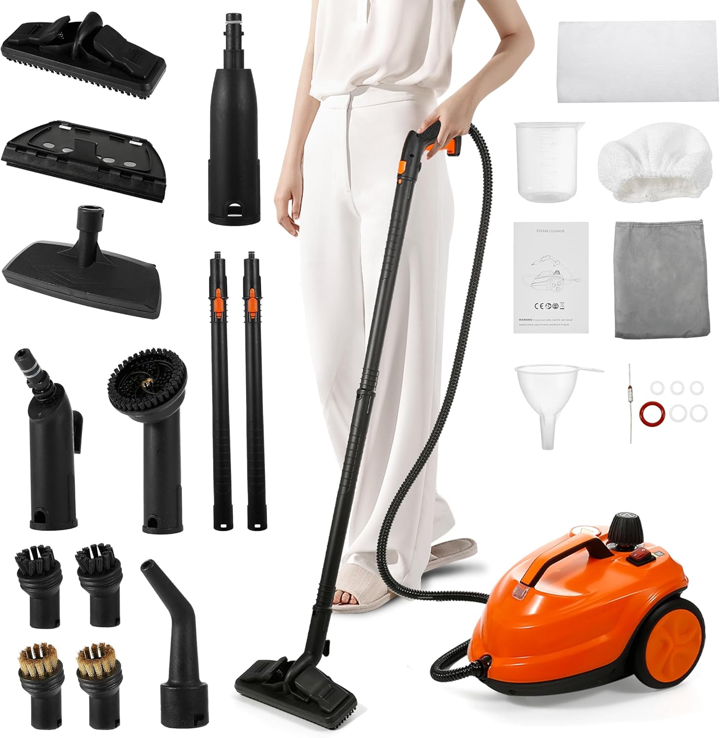 WICHEMI Steam Cleaner with Extension Pole, 71 oz, Steam Cleaner for Home, Adjustable Steam Pressure, 26 Accessories, Handheld Steam Cleaner for Walls, Gaps, Hard Floors, and Tiles