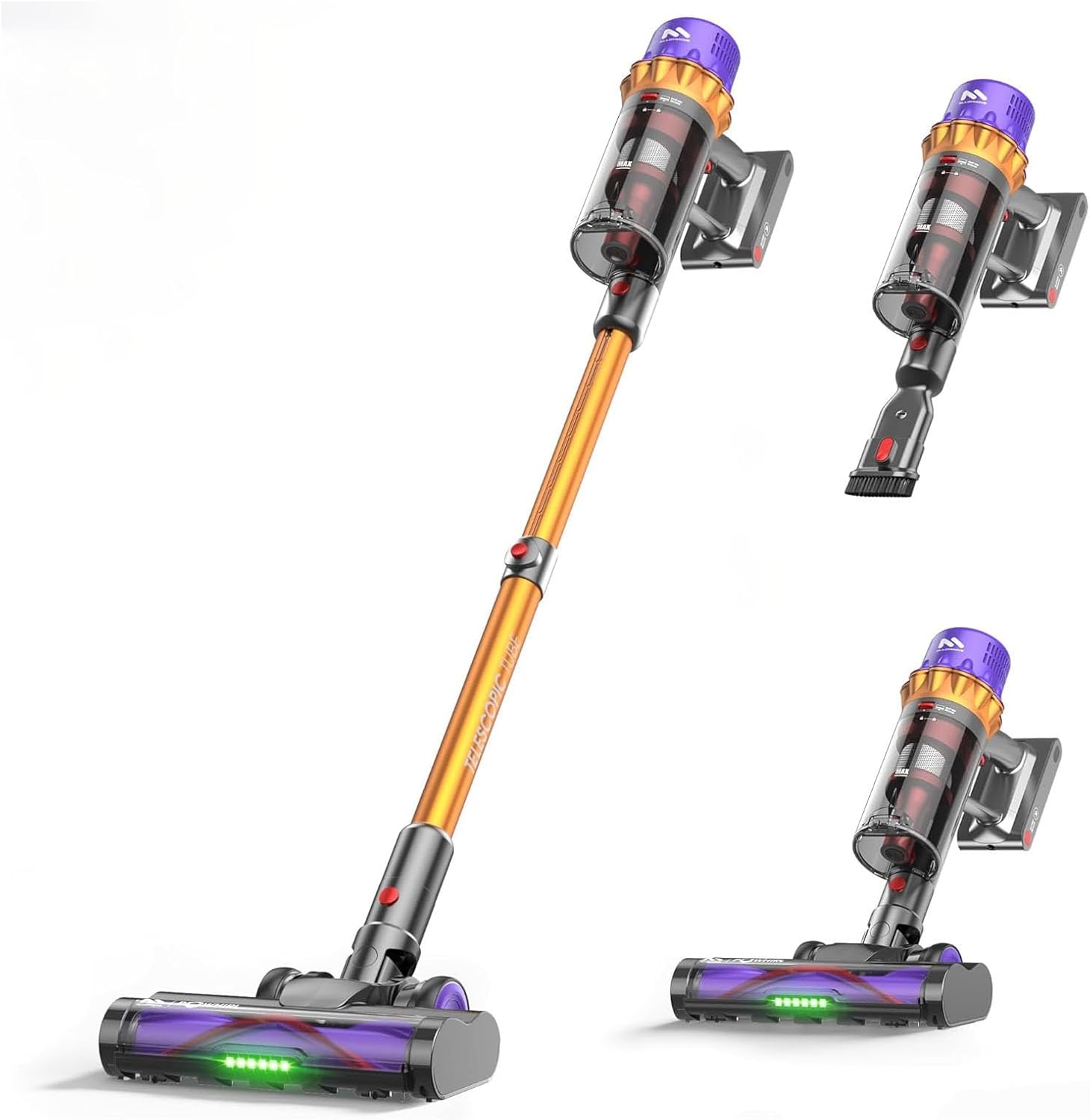 Cordless Vacuum Cleaner, 80Min Runtime 50Kpa 550W Rechargeable Stick Vacuum for Home, Wall-Mount Charging Station, Anti-Tangle Design, Lightweight for Pet Hair & Carpet