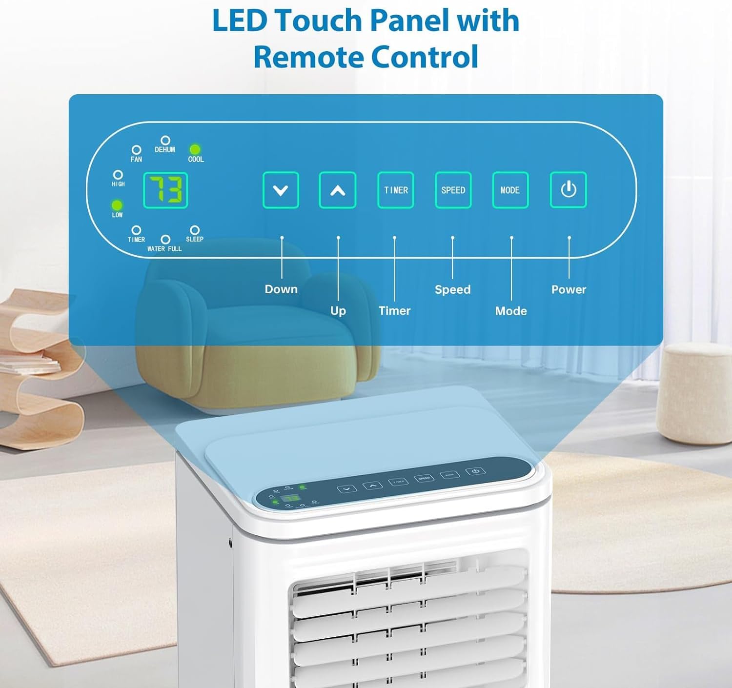 8000 BTUs (ASHRAE) / 5000 BTUs (SACC) Portable Air Conditioner – Ultra-Quiet Room AC with Cooling, 40 Pints/Day Dehumidification, 2-Speed Fan, Remote Control, Timer, for Rooms Up to 350 Sq.Ft.