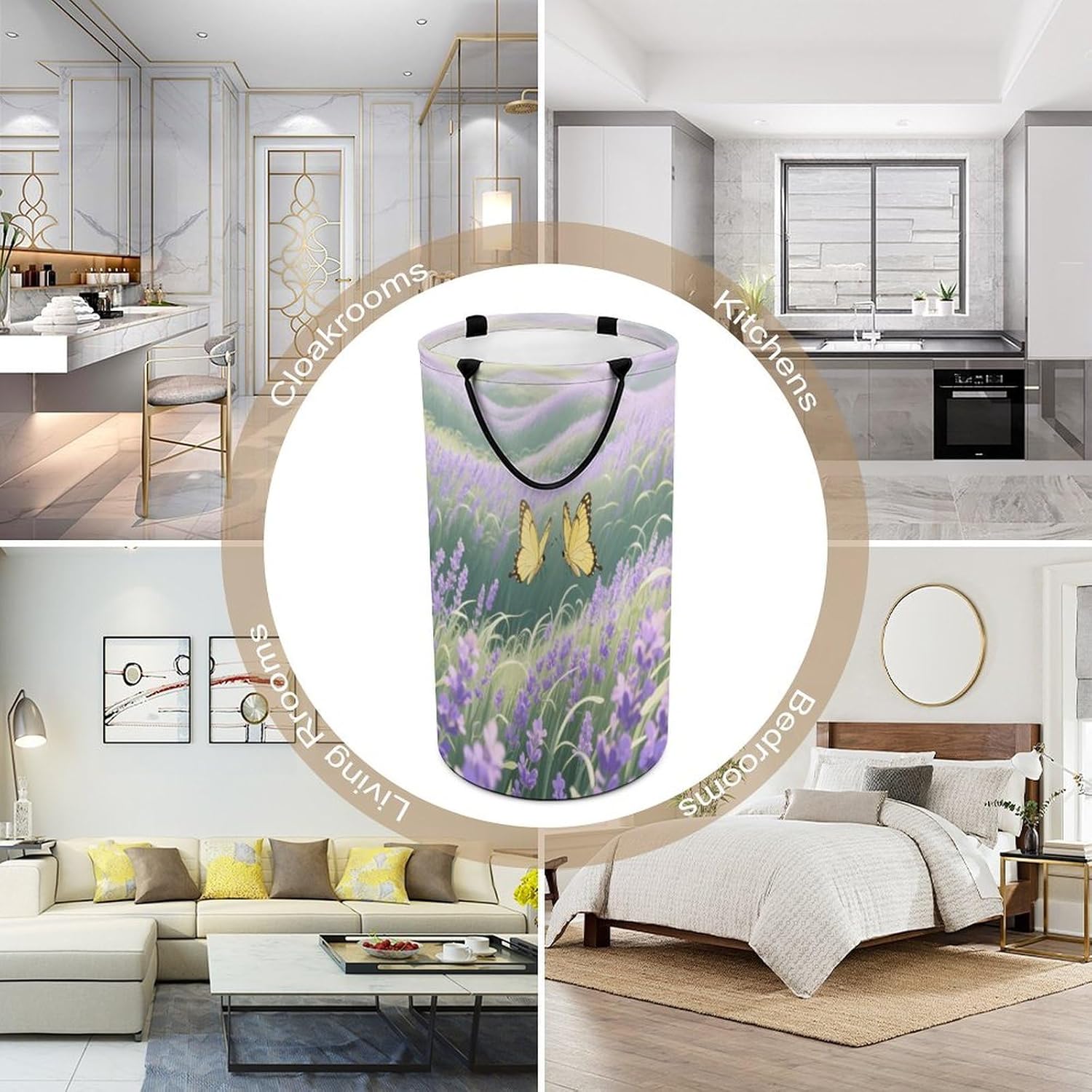 86L Large Laundry Hamper Yellow Butterfly Patterned Dirty Laundry Hamper Foldable Laundry Bag with Handle Suitable for Bedroom Living Room And Bathroom Washing Machine