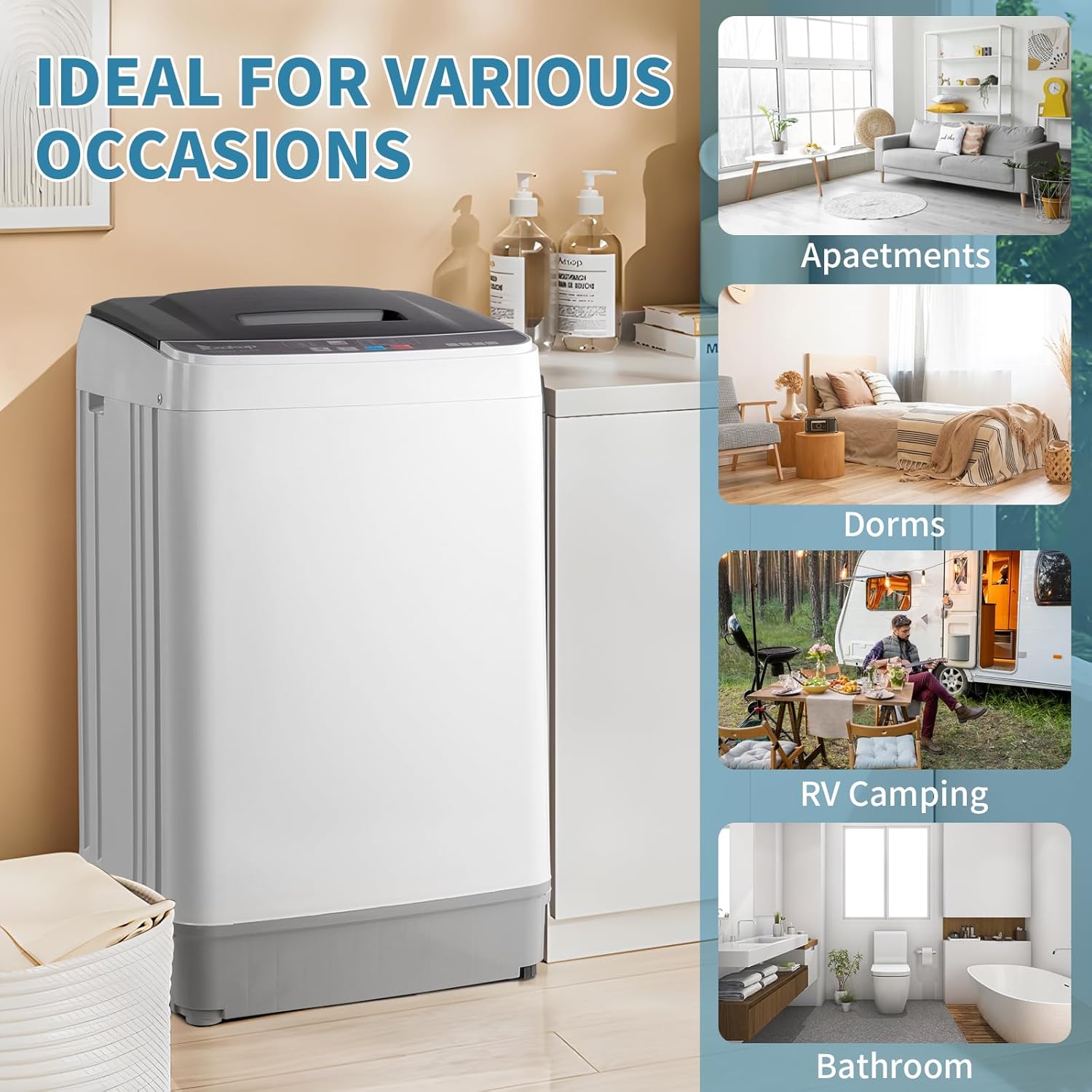 Winado Full Automatic Washing Machine, 17.6Lbs Top Load Portable Washer with Drain Pump, 10 Wash Programs 8 Water 2 in 1 Washer and Dryer for Apartments, RV, Camping