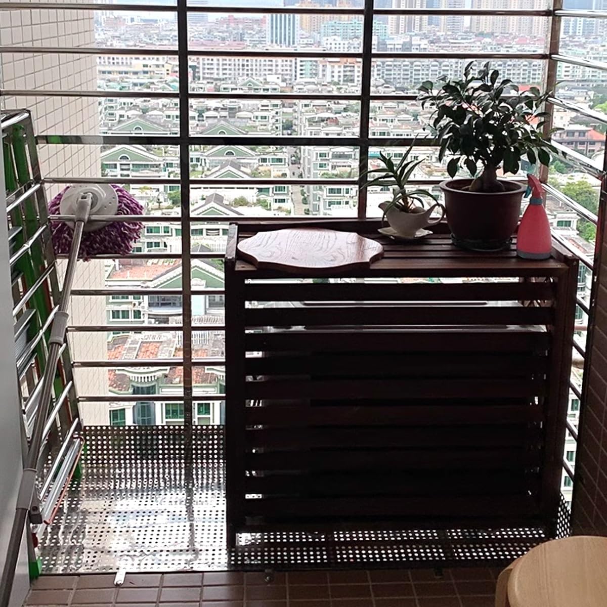 Air Conditioner Fence Screen AC Covers Outdoor Protective Grilles Wooden Plant Display Rack Weather Resistant Space Divider Shutters Decoration Cover For Outside Unit(Black,L115cm*W54cm*H95cm)