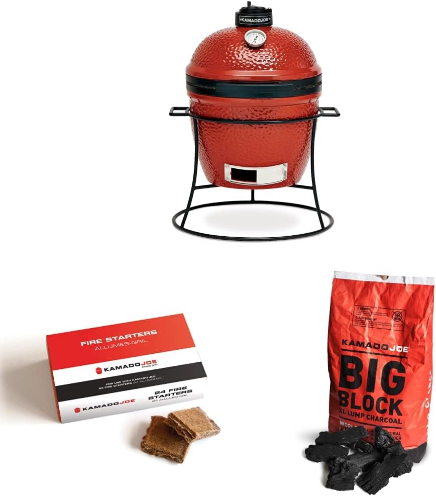 Kamado Joe Jr. 13.5-inch Junior Grill Cover + Big Block XL Lump Charcoal + Fire Starters Bundle