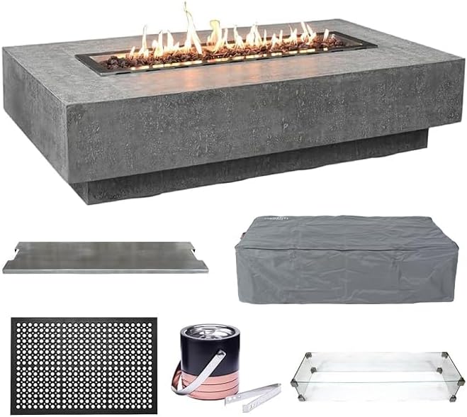 Elementi Rectangular Outdoor Gas Fire Pit Table, Natural Gas Fire Pits for Outside Patio Includes Canvas Cover & Lava Rocks, Firepit Outdoor Fireplace for Backyard Gas Fire Pits & Outdoor Fireplaces