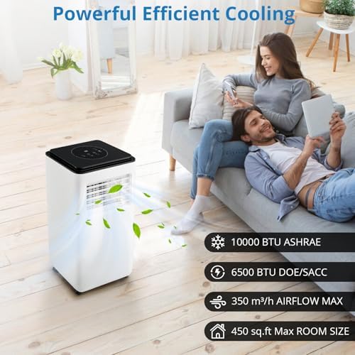 Portable Air Conditioners, 10000 BTU Portable AC, Cools up to 450 Sq. Ft 3-in-1 Mobile AC for Room with Dehumidifier Fan Sleep Mode, 24H Timer, Remote Control, and Window Installation Kit Included