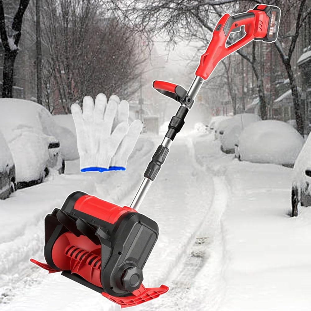 Cordless Snow Shovel,Handheld Electric Snow Blower,Rechargeable Outdoor Snow Thrower 8m Throwing Distance,3 Directions Adjustment, for Yard (Red 2batteries)