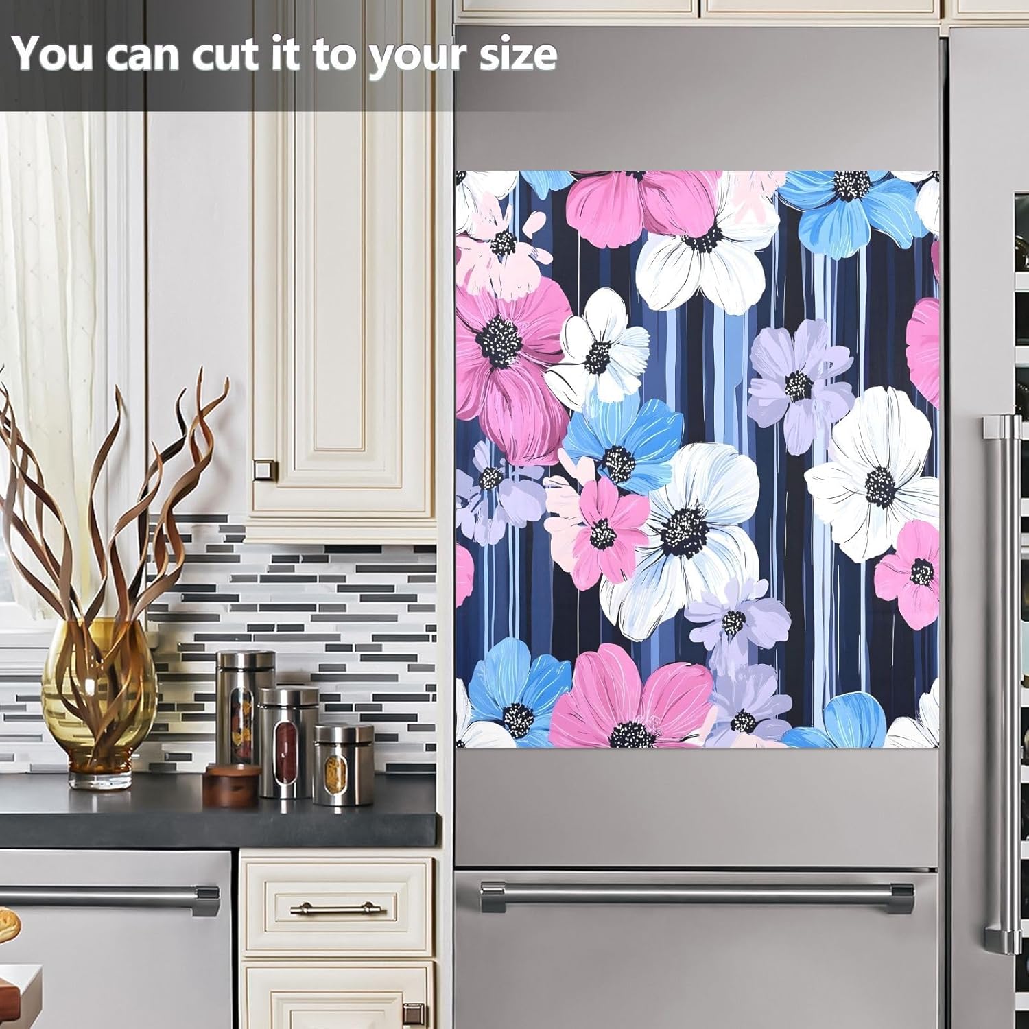 Dishwasher Magnet Cover Large Magnetic Stickers Colorful Flowers Stripes Pattern Front Dishwasher Cover Reusable Decal for Home Kitchen Anti-Scratch Refrigerator Decorative Lid Washing Machine Laundry