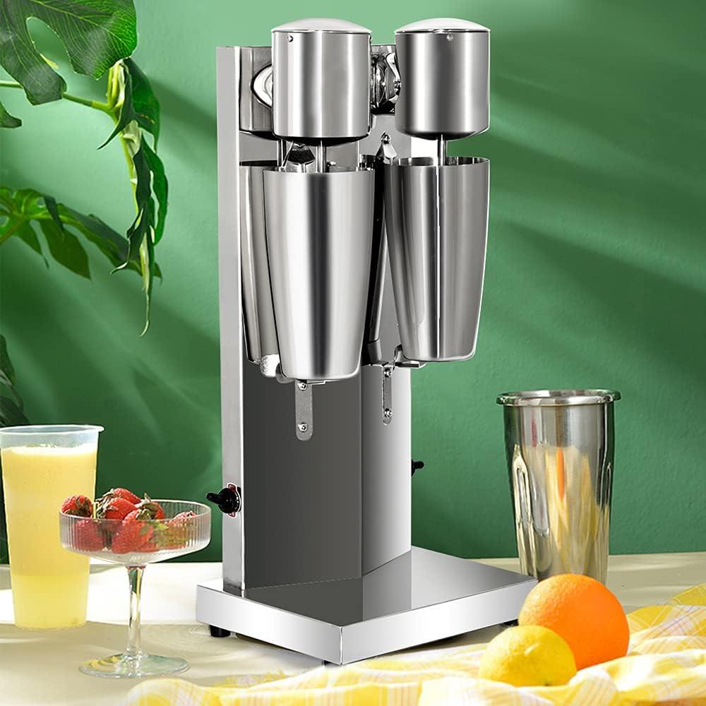 tonchean Commercial Double Head Milkshake Maker, Stainless Steel Milk Shake with 2 Speeds Blender Electric Milkshake Maker Machine with 28 oz Stainless Steel Cup, 110V 180W Silver