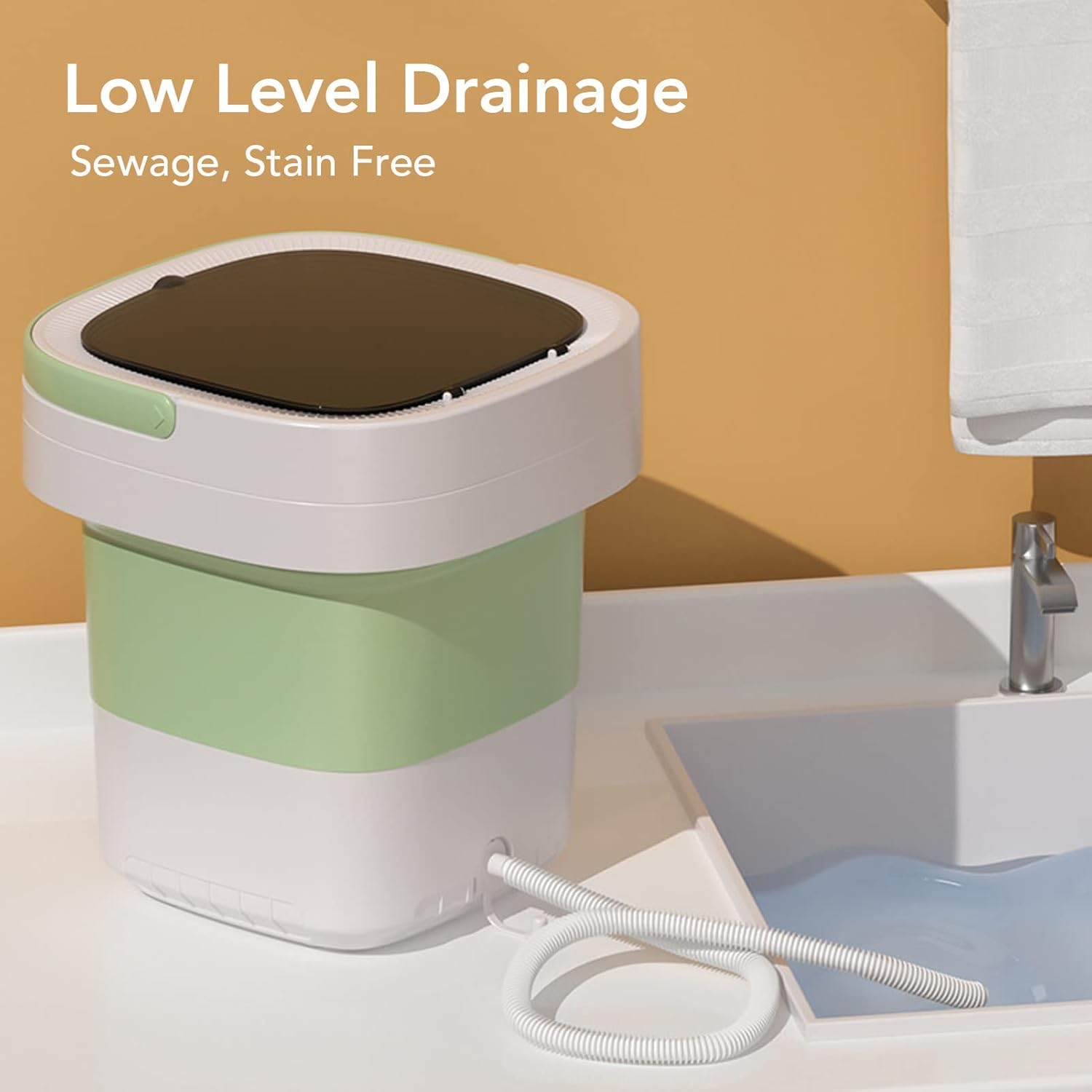 Portable Mini Washing Machine, Foldable Bucket Washer, Lightweight Collapsible Bucket with Soft Spin Dry and Drainage Pipe for Underwear Baby Clothes for Apartment Camping RV (US