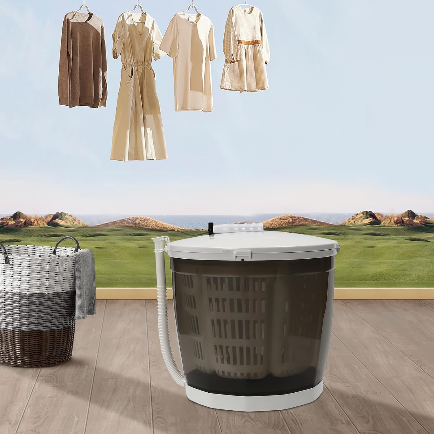 Mini Portable Washing Machine, 2 in 1 Manual Washing Machine, 4.41 Lbs Compact Non-Electric Clothes Spin Dryer Small Washer Machine, Traveling Outdoor Laundry Tool for Camping Apartments Hotel (Grey)