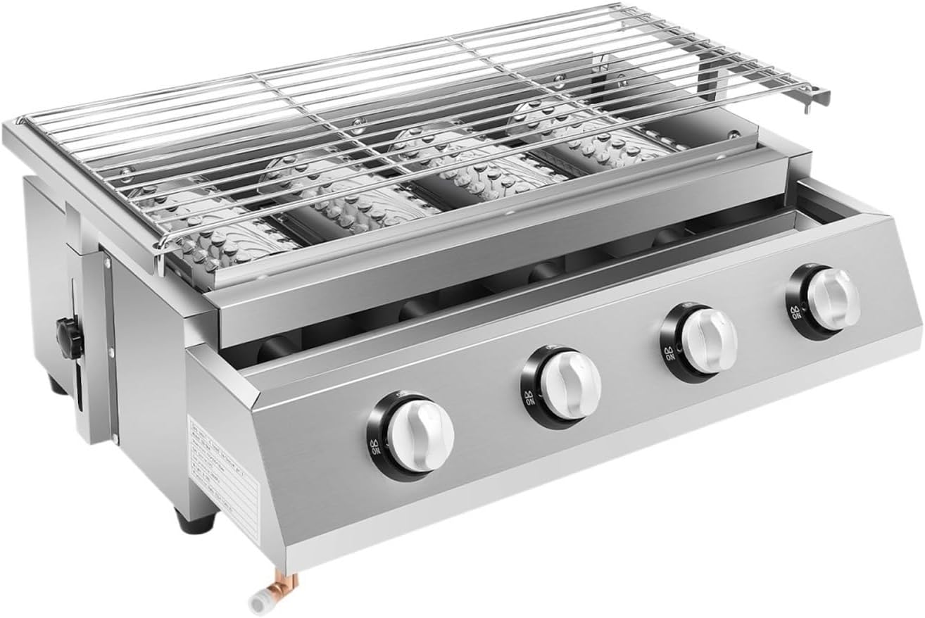 4 Burner Gas Griddle Stainless Steel Outdoor BBQ Grill With Adjustable Height Large Cooking Space For Camping Family Gatherings