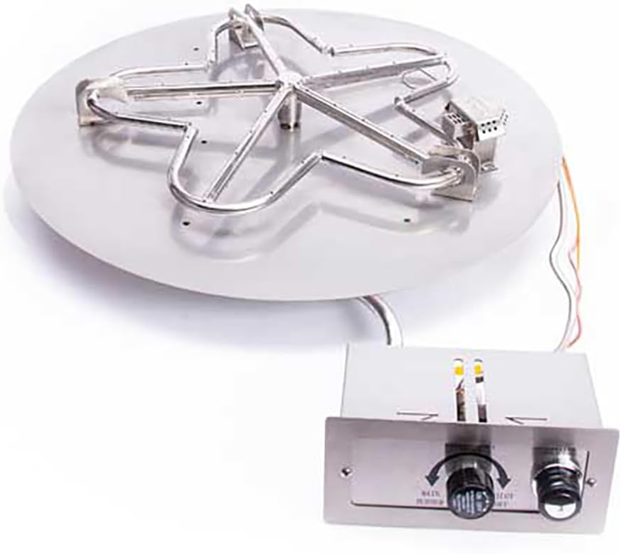 HPC Fire UL Listed Push Button Flame Sensing Gas Fire Pit Kit for Small Tanks, 14-Inch Flat Pan (FPPK14-FLEX-LP-ST), Propane