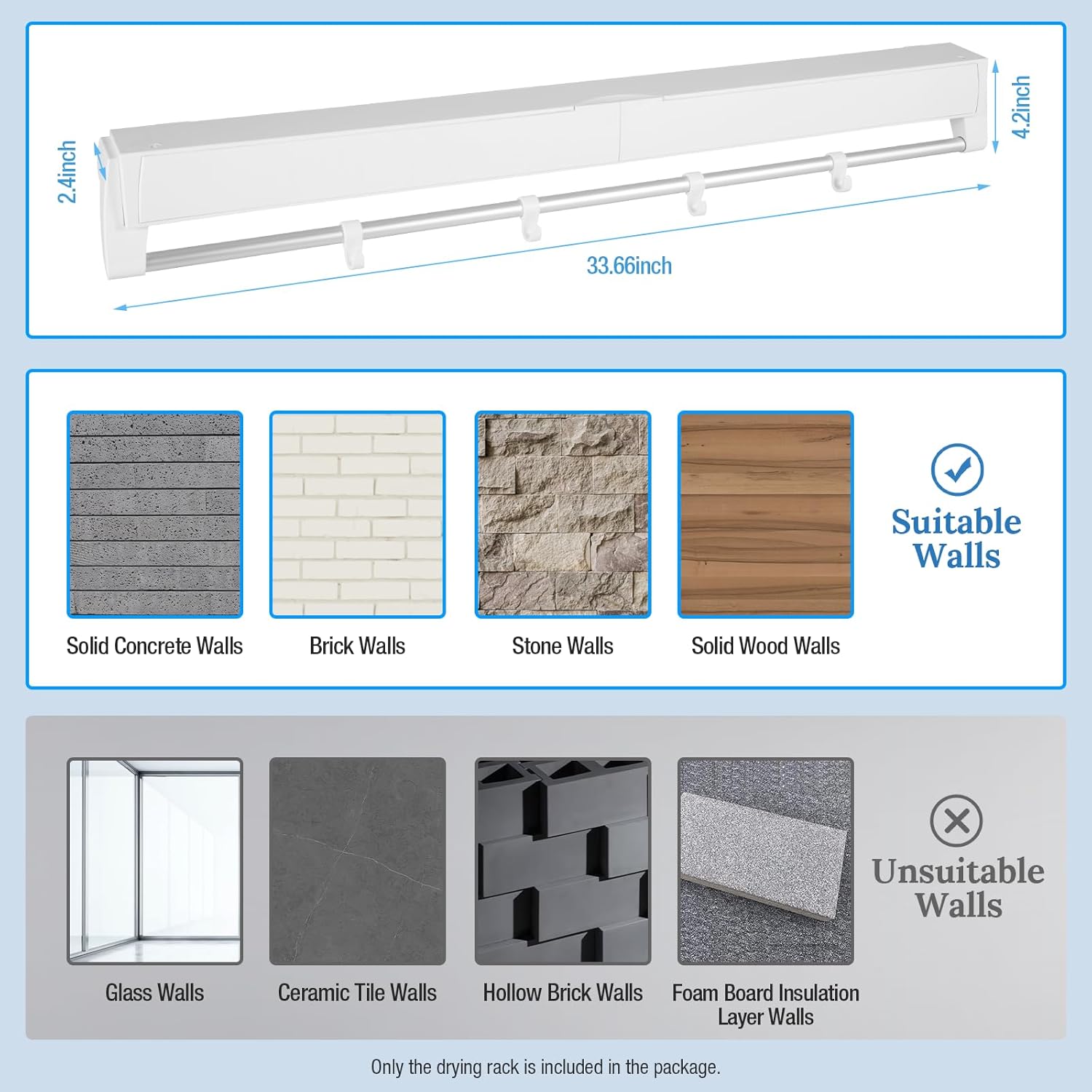 Ringmaster Laundry Drying Rack Collapsible Wall Mounted Hanger Retractable Clothes Drying Rack Dryer Hanger Rack,7 Hanging Rods,Load 4.4 lbs/Rod (White)