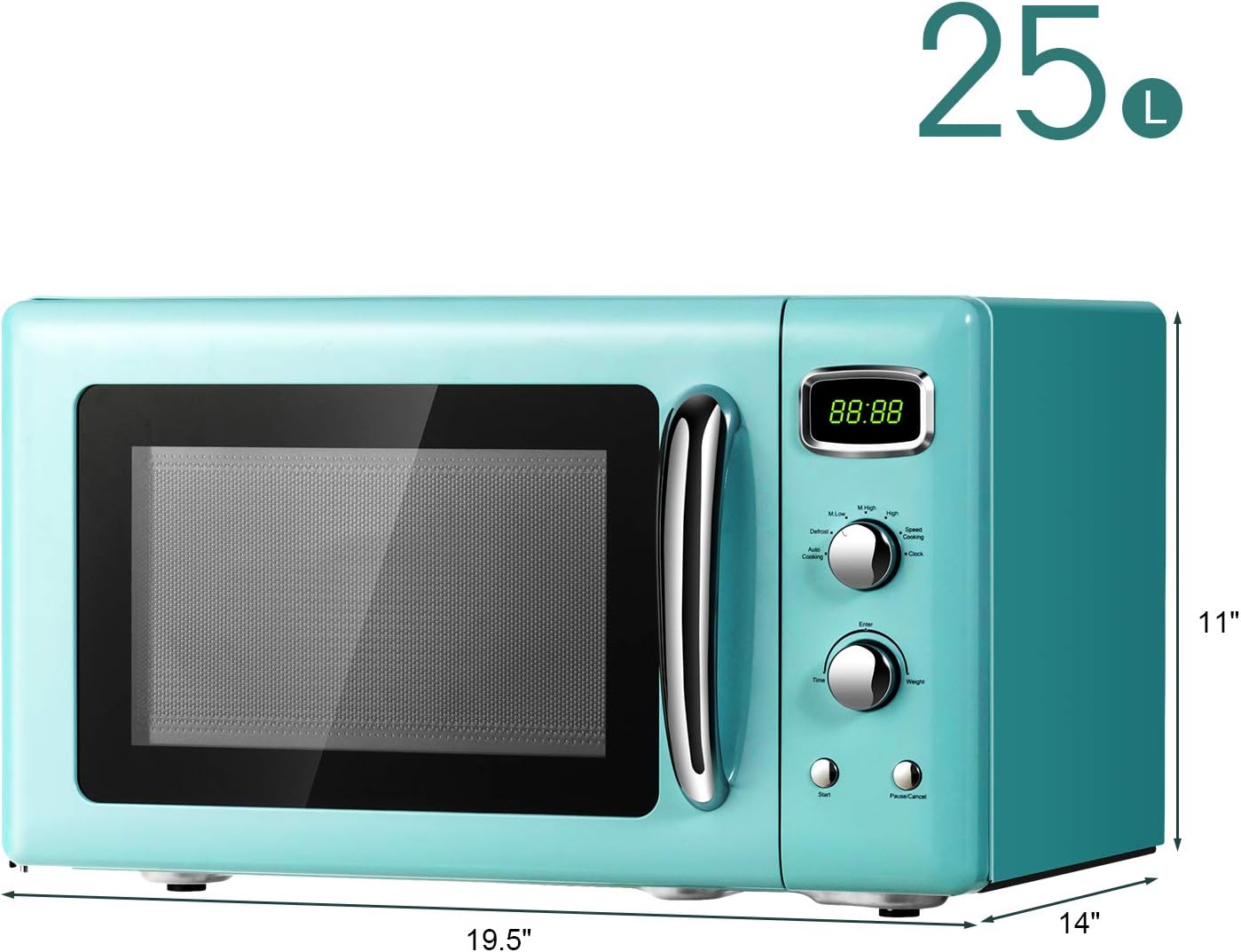 Moccha Large 0.9Cu.ft Countertop Microwave Oven, 900-Watt Retro Microwave w/Child Safety Lock, Defrost & Auto Cooking Function, LED Display, Glass Turntable (Mint Green)