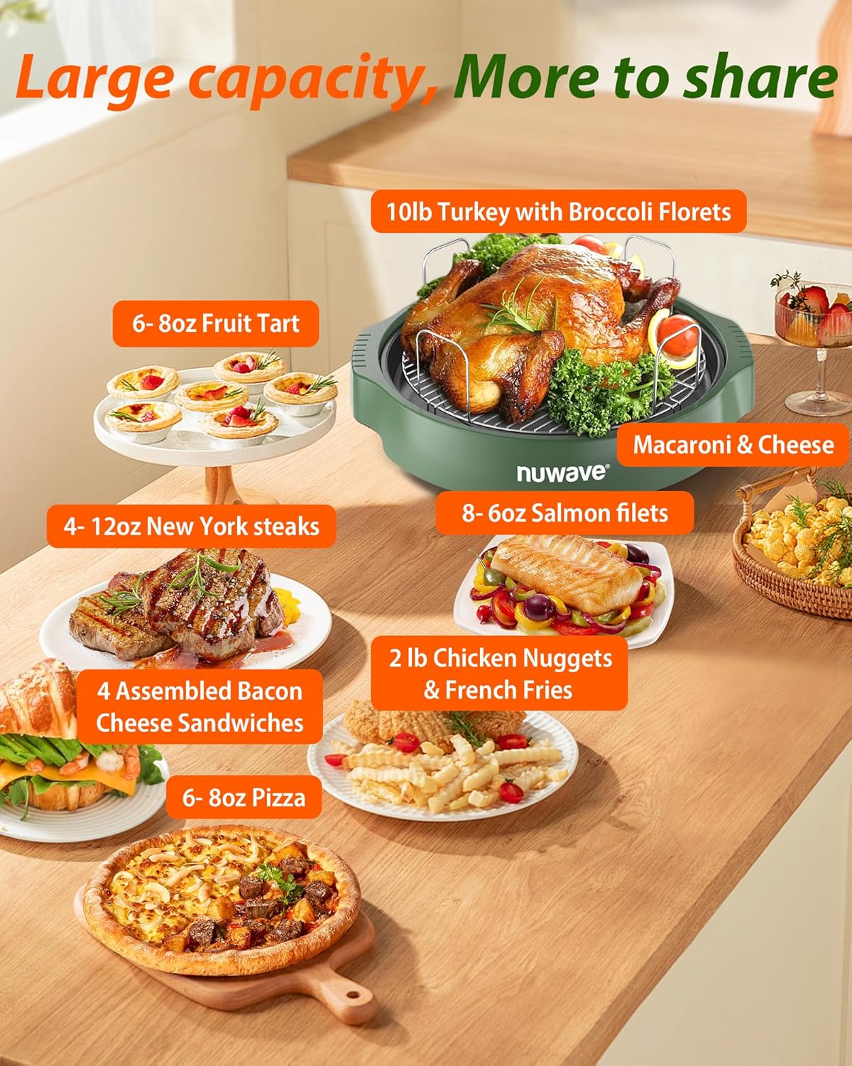 Nuwave Oven Pro Plus Air Fryer, Infra-Red Countertop, 2025 Advanced Convection, No Defrosting or Preheating, Cook Fresh or Frozen, Durable Power Dome, 100 Presets & 50 Memory, PFAS Free, Wild Olive