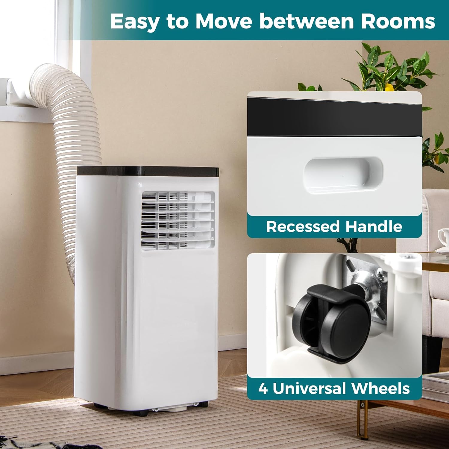 GOFLAME 8000 BTU Portable Air Conditioner, 3-in-1 AC Unit with Dehumidifier, Cool, Fan, 350 Sq.FT Cooling Area, Air Cooler with Control Panel & Remote Control, Sleep Mode & 24H Timer