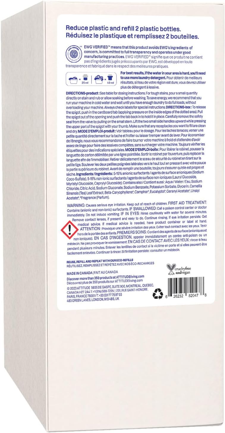 ATTITUDE Liquid Laundry Detergent Refill, EWG Verified, HE Compatible, Plant-Based & Vegan, Natural Laundry Soap, Lavender Scent, 80 Loads, 67.6 Fl Oz (Pack of 4)