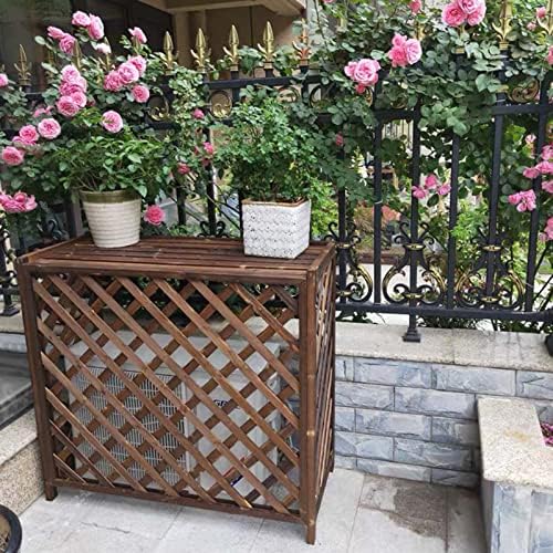 Outside Units Central Air Conditioning Cover Privacy Fence Screen,preservative Wood Air Conditioner Flower Stand Louver Grill Dust Cover, Decorative Garden Terrace Freestanding Privacy Fence
